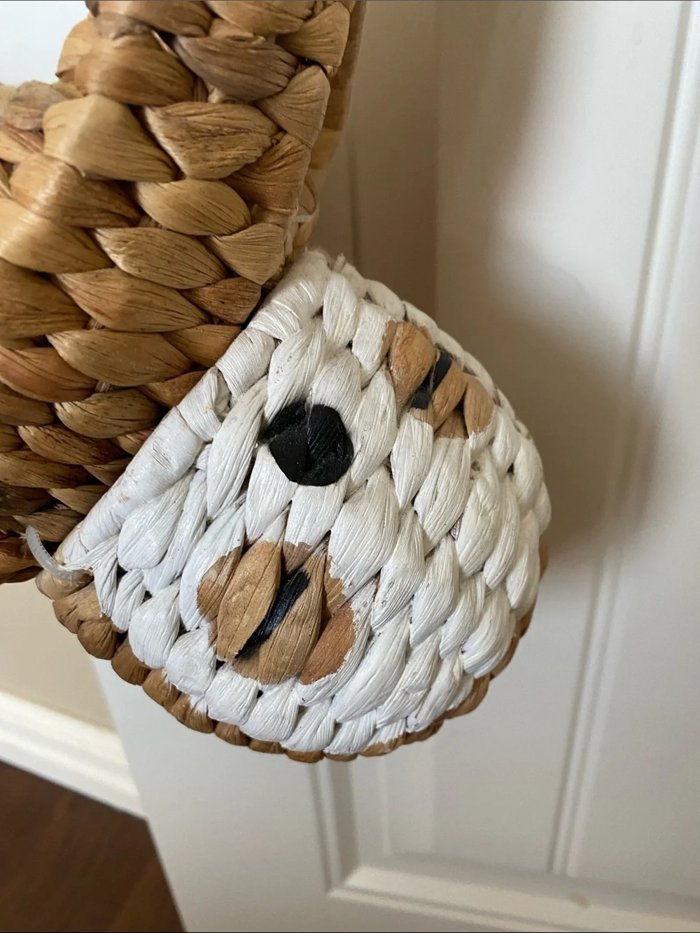 Pottery Barn Kids Brown and White Handwoven Hanging Basket with sloth Detail